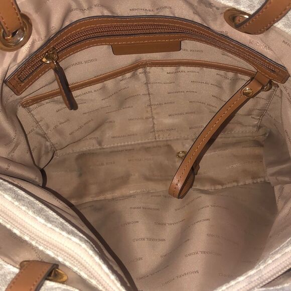 MICHAEL KORS White & Grey Jet Set Coated Canvas and Brown Leather Shoulder Bag - Picture 6 of 17